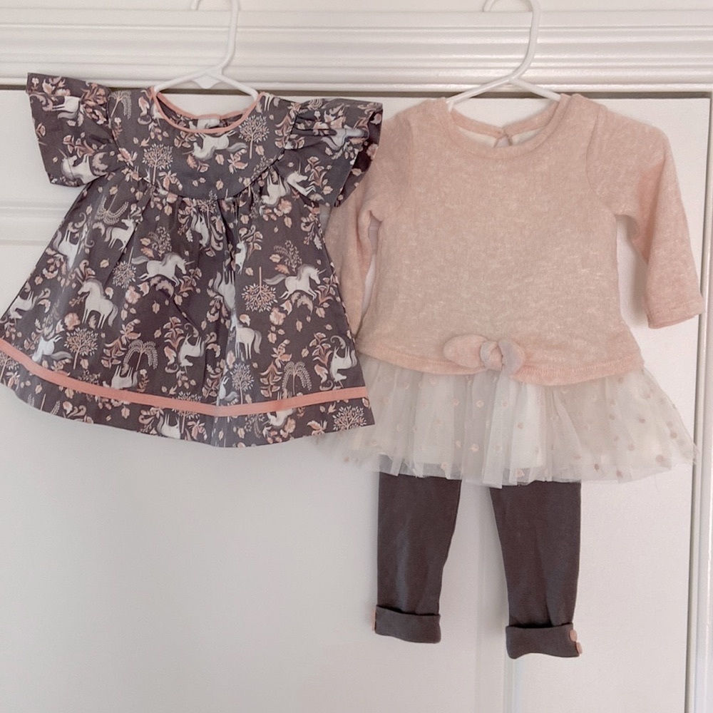 Baby girl dresses! 2 3-6 mo dresses/2 leggings